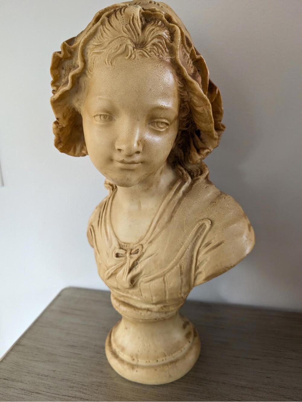 Vintage Grinham Niam Paris French Peasant Girl Bust Sculpture 18" Tall 24 Pound